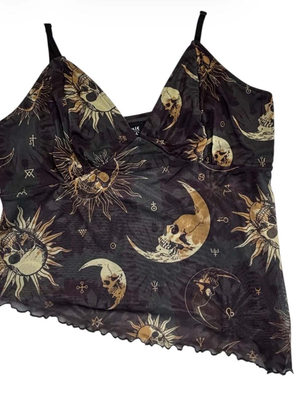 Cosmic Aura Skull Sun Moon Mesh Asymmetrical Cami Top XXL - Picture 2 of 3
